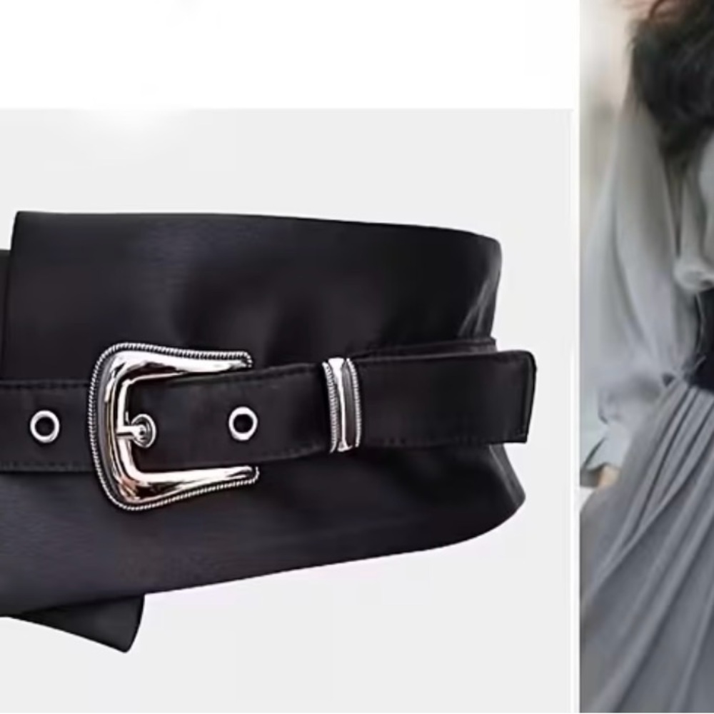 2 for $20 Black Satin Cincher Belt with Silver Buckle